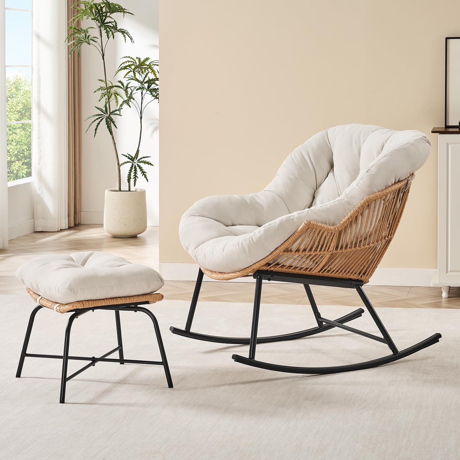 Outdoor Furniture Egg Chair - Gri Rattan Papasan Sallanan Sandalye ve
