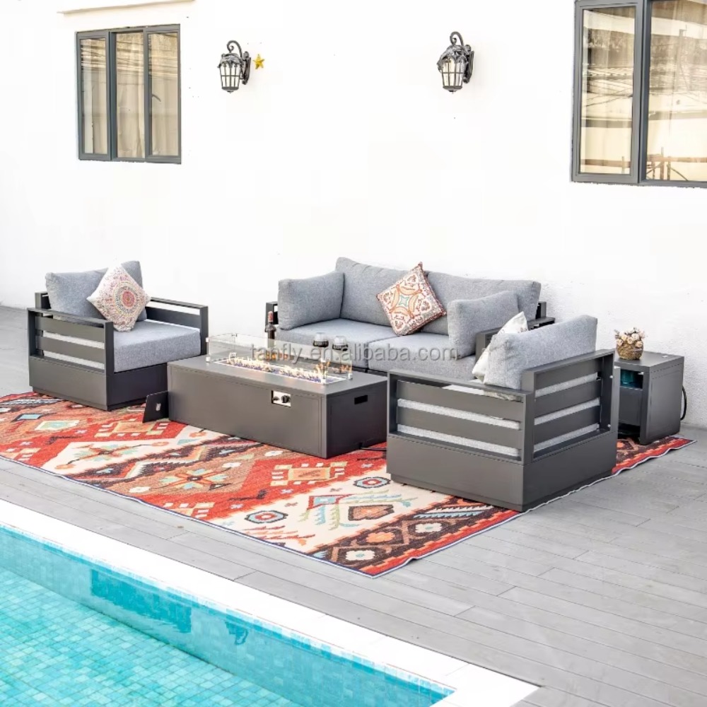 Outdoor Furniture With Fire Pit - Villa Otel Dış Mekan Mobilya Seti