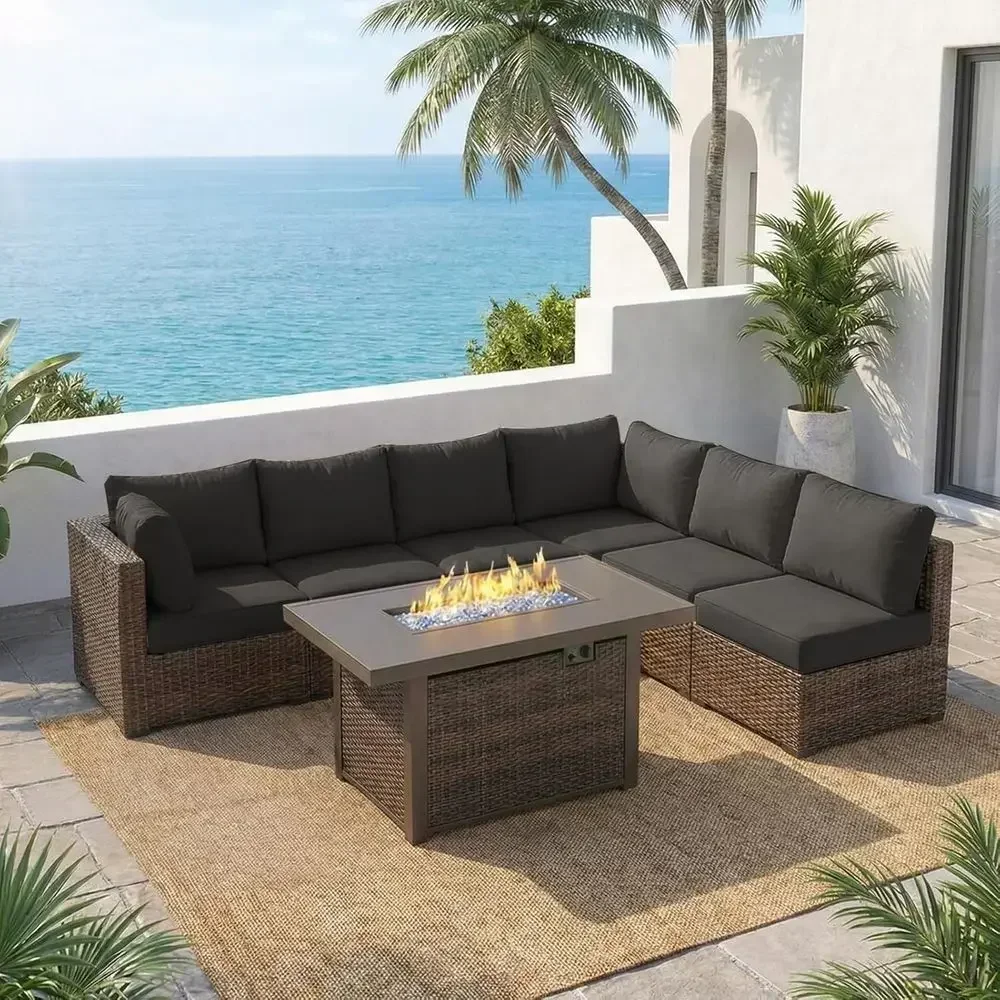 Outdoor Furniture With Fire Pit - 7 Parçalı Dış Mekan Veranda Mobilya