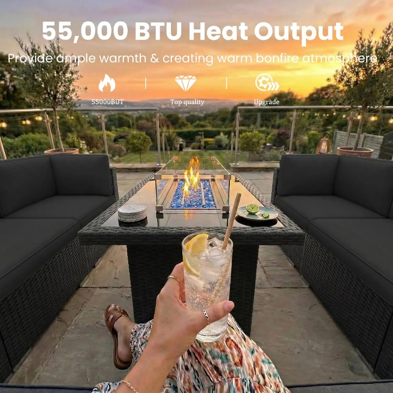 8 Parçalı Veranda Hasır Köşe K - Outdoor Furniture With Fire Pit incelemesi ve fiyatı