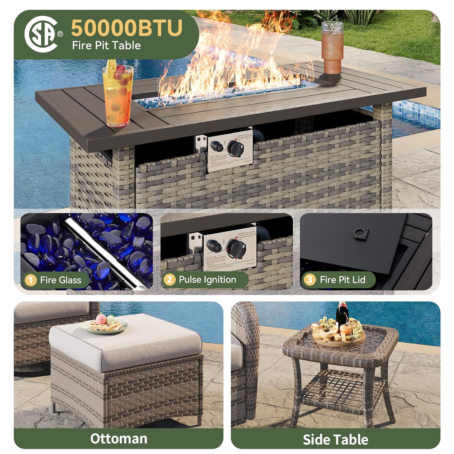 7 Parçalı Hasır Veranda Takımı - Outdoor Furniture With Fire Pit incelemesi ve fiyatı