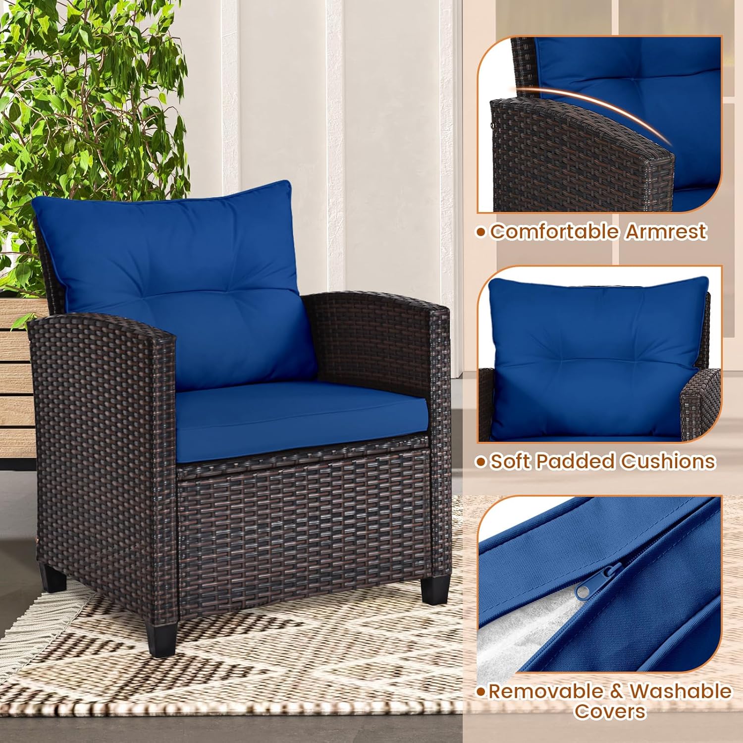 Lacivert rattan hasır 3 parçal - Outdoor Furniture Cushions incelemesi ve fiyatı